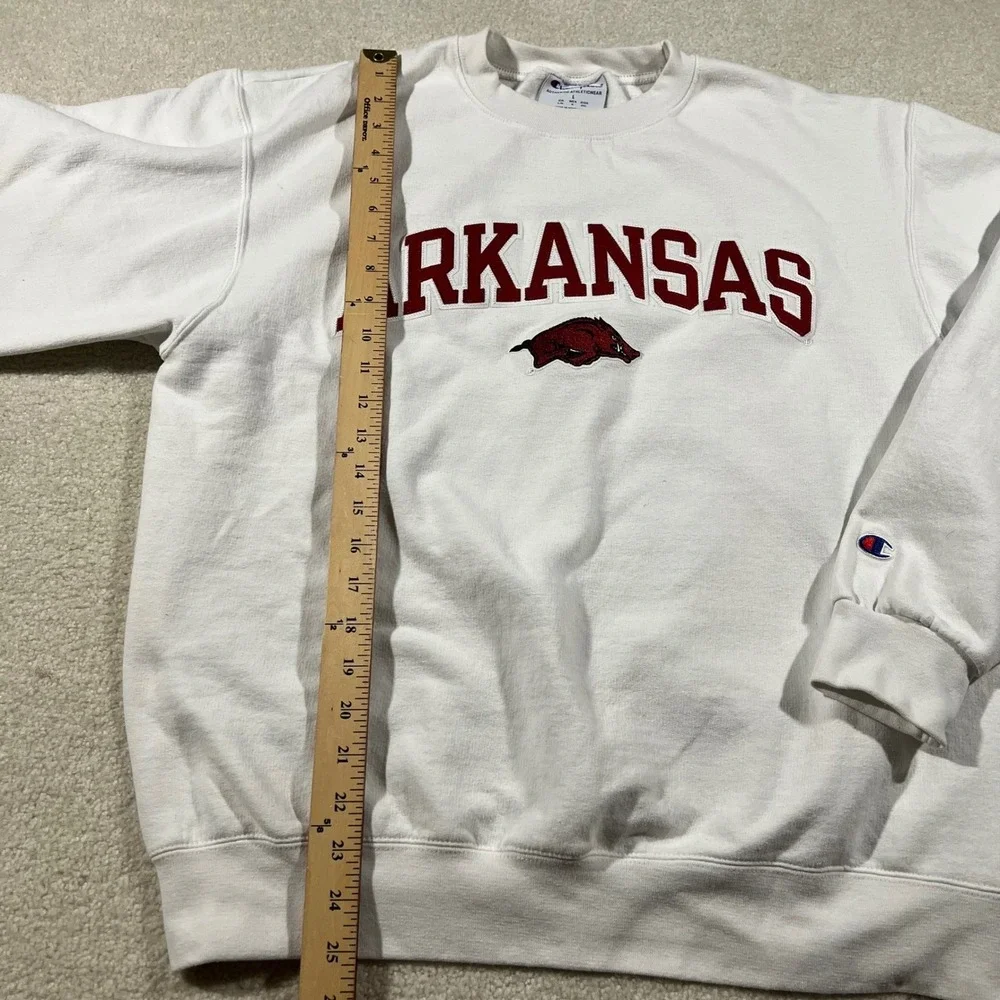 Champion‎ Arkansas Razorbacks Sweatshirt Mens L White Crewneck Fleece Pullover